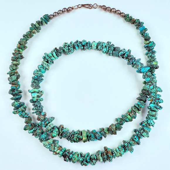 Native American Old Pawn Raw Turquoise Nugget Strand Pearl Bead